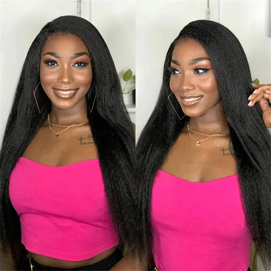 34 Inch 13X4 Transparent Yaki Kinky Straight Lace Front Human Hair Wigs For Women Curly 4X4 Closure Wig Pre Plucked Wig On Sale