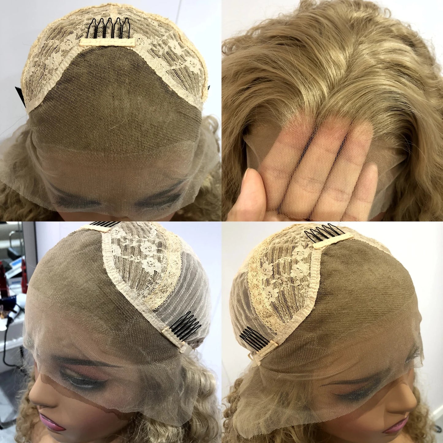 Ash Blonde Wig Long Blonde Curly Wig Synthetic Lace Front Wig Glueless Wigs Ready to Wear Water Wave Curly Lace Wigs for Women