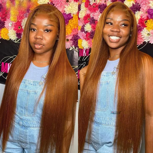 Raw Indian 13x6 HD Transparent Ginger Blonde Colored Lace Front Human Hair Wigs For Women Bone Straight Orange Human Hair Wig