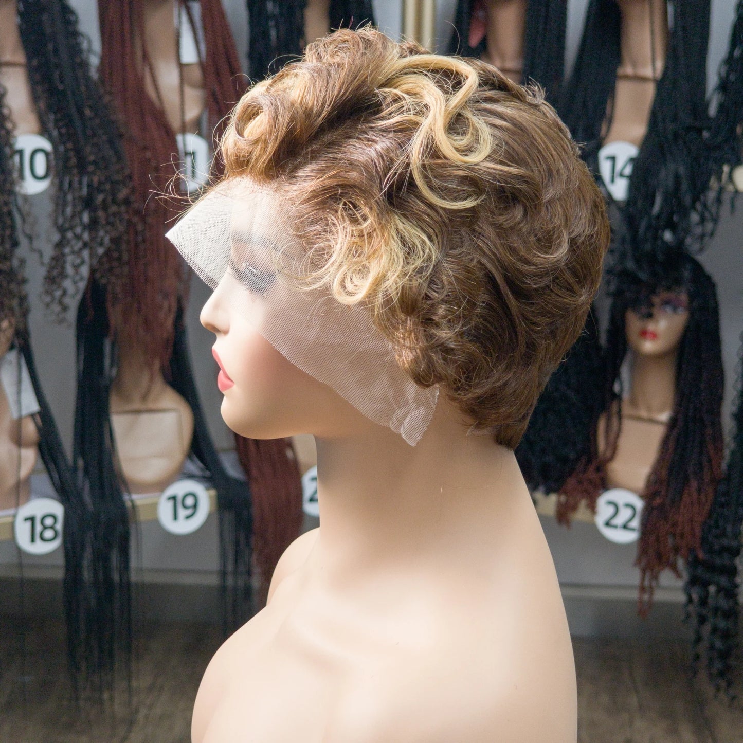 Natural Color 180% Density Pixie Cut Curly Wigs 13x4 Transparent Lace Frontal Wigs Brazilian Human Hair Bouncy Curly Bob Wig 1B#