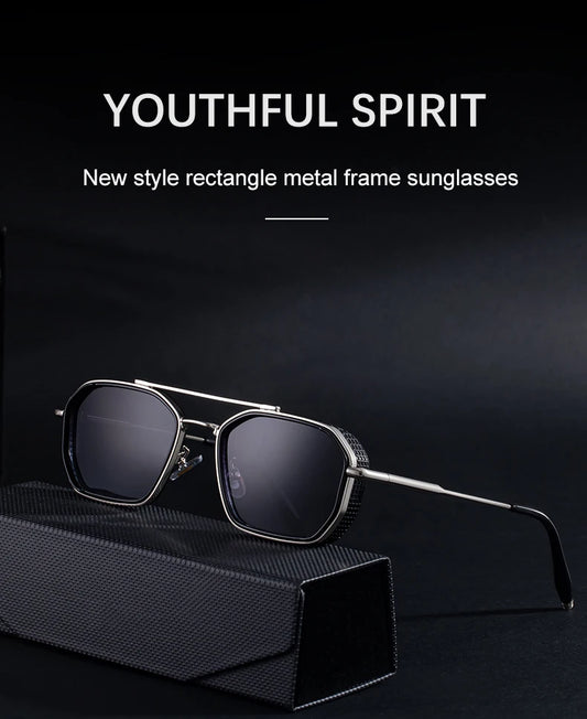 Vintage Square Punk Sunglasses Women 2025 Luxury Brand Trendy Metal Polygon Double Beam Sunglass For Ladies Outdoor Shades UV400