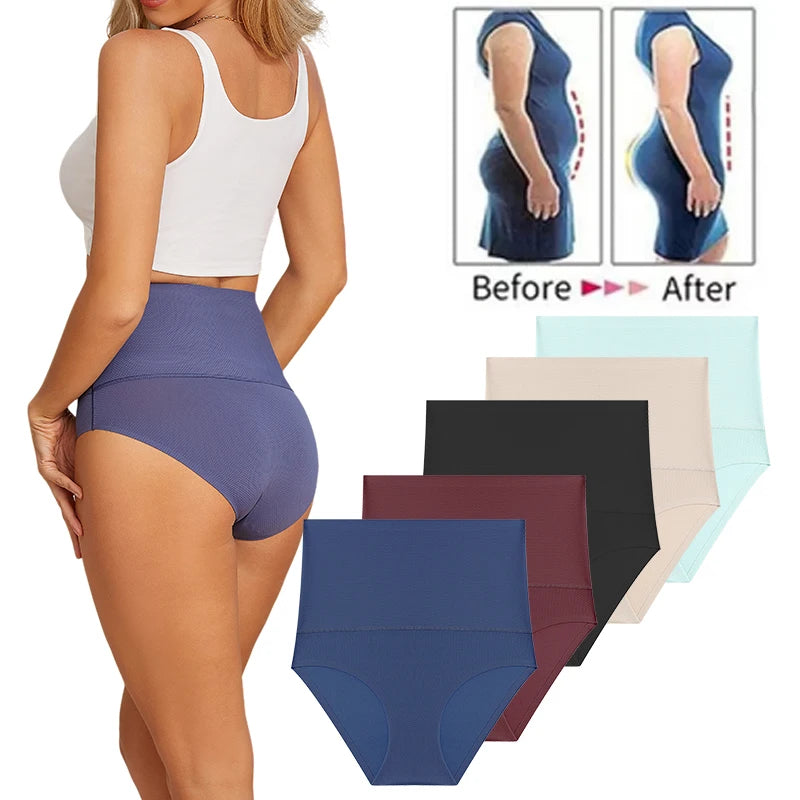 FINETOO Plus Size Breathable Underwear Seamless High Waist Panties Women's Abdomen Hip Lift Briefs Body Shaping Lingerie Pants