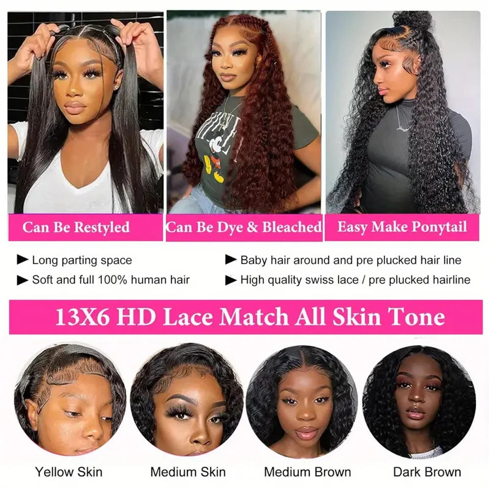 Deep Wave 6x6 Glueless Wig Human Hair Ready To Wear Deep Curly 13x6 Hd Lace Human Hair Wigs  for Black Women 250% Dentisy