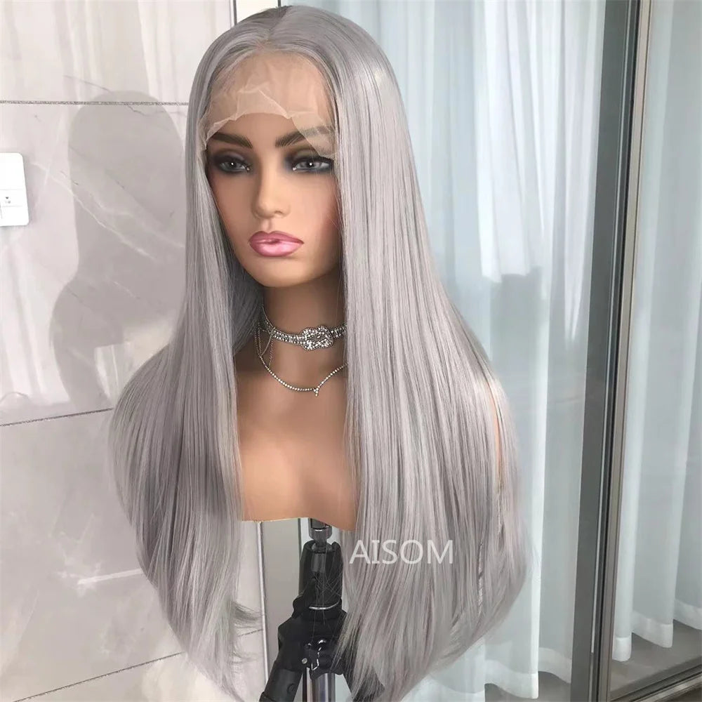 Highlight Blonde Platinum Straight Lace Front Wig Synthetic Hair for Women 13x4” Lace Frontal Wig Pre Plucked Blonde Colored Wig