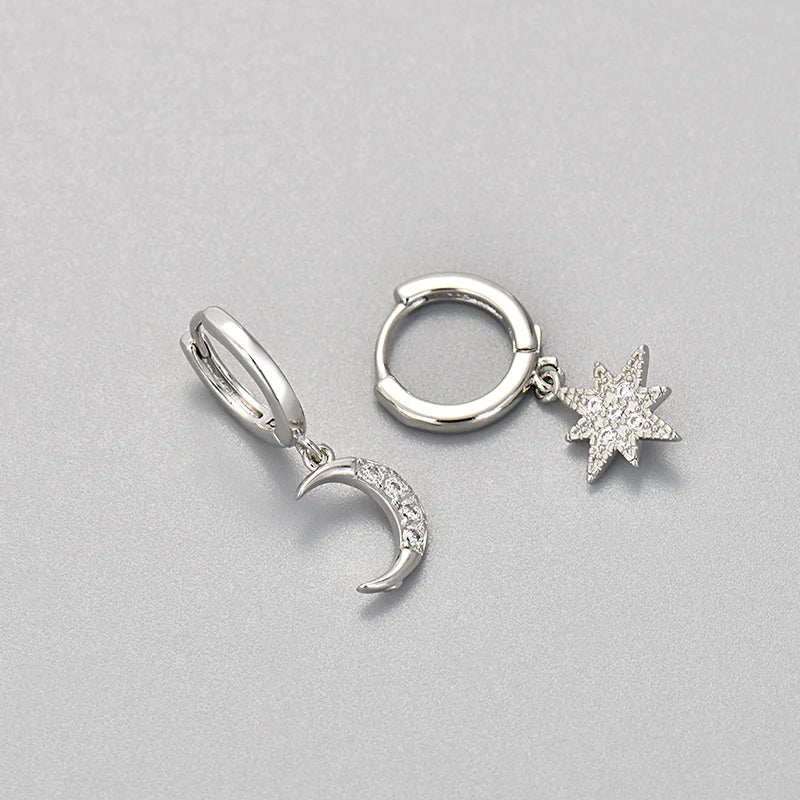 Fashion Stainless Steel Zircon Star Hoops Earrings For Women Vintage Crystal Zirconia Circle Earrings Punk Unisex Rock Jewelry