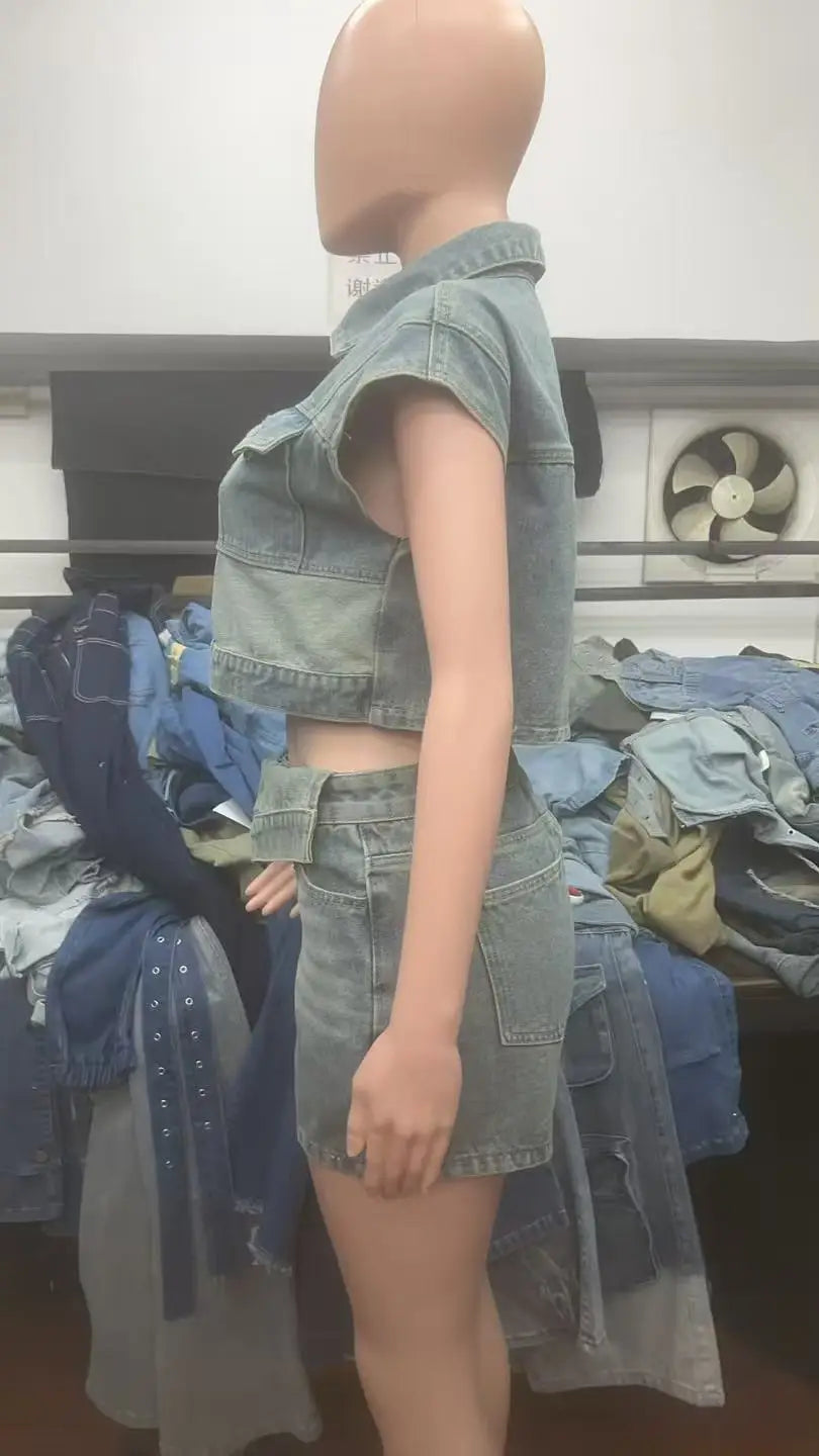 CM.YAYA Fashion Denim Women's Set Short Sleeve Jackets Tops and Shorts Jeans Sets 2025 Summer Two 2 Piece Sets Outfits Tracksuit