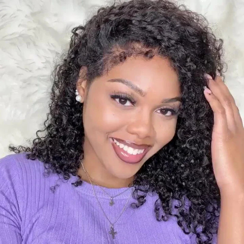 Short Bob Edge Kinky Curly Wig Baby Human Hair Wig 180 pixie cut curly Lace Front Wigs Curly bob Human Hair Lace Frontal Wigs