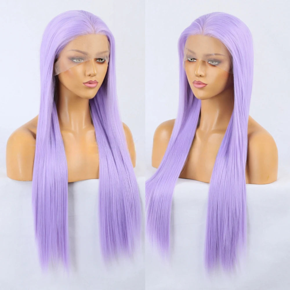 #60 Platinum Blonde Wig Synthetic Lace Front Wigs For Women Long Silky Straight Wig Lace Hair Grey Blue Pink Wig Frontal Cosplay