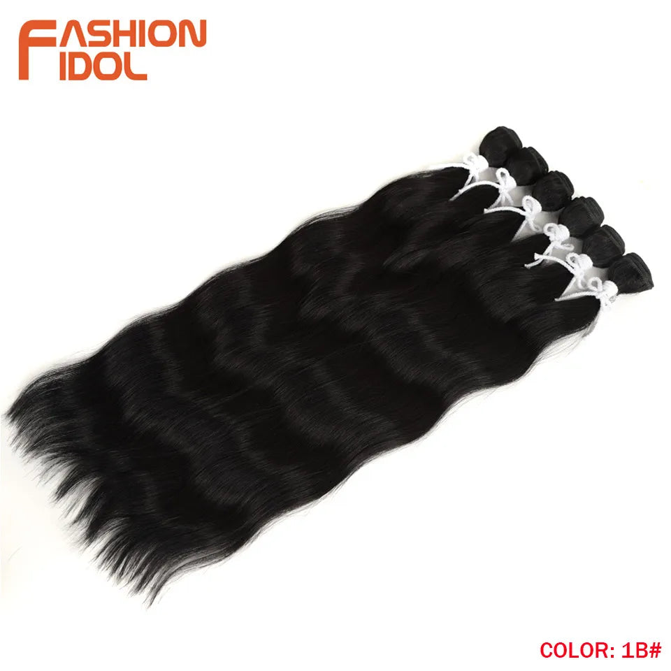 FASHION IDOL Water Wave Hair Bundles Synthetic Hair Extensions Ombre Blonde Hair Weave Bundles 6pcs 20" High Temperature Fiber
