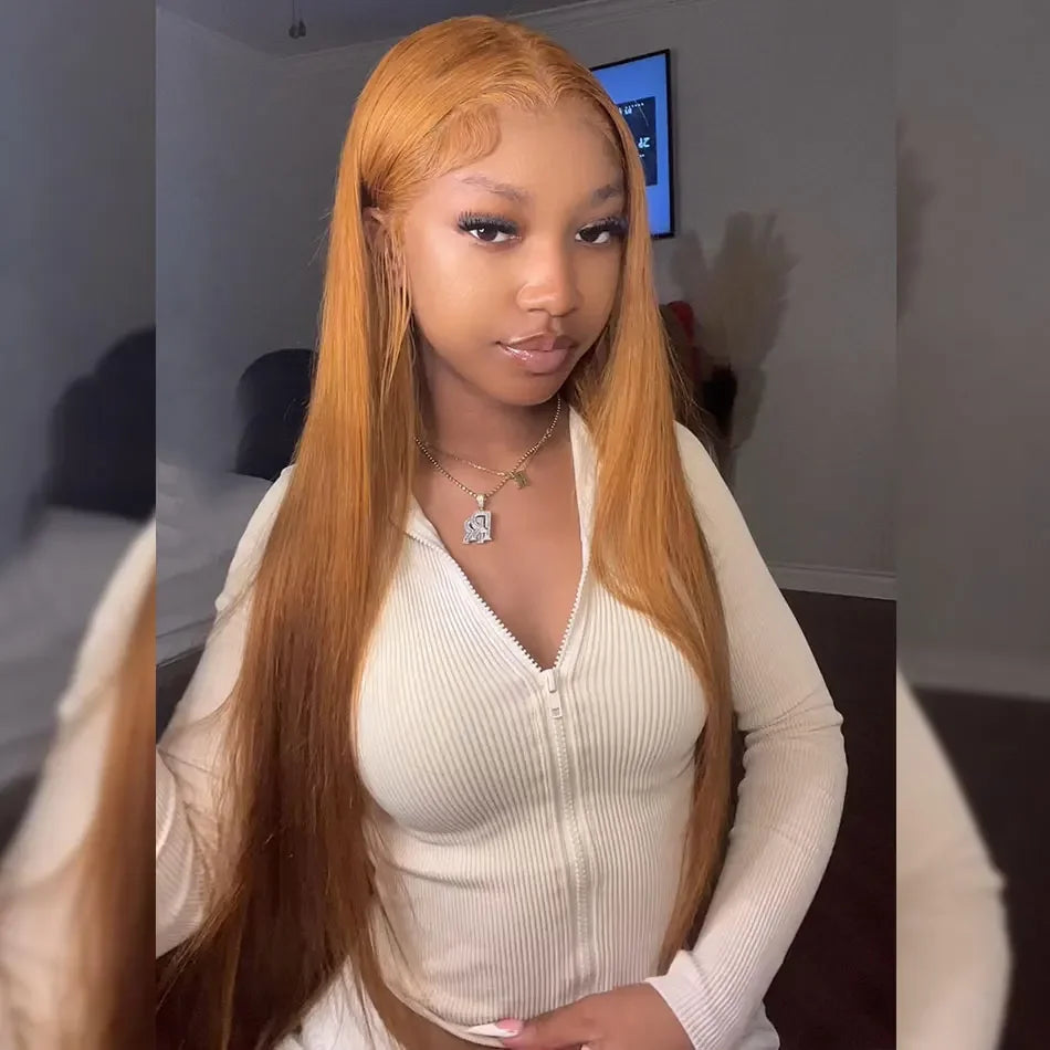Raw Indian 13x6 HD Transparent Ginger Blonde Colored Lace Front Human Hair Wigs For Women Bone Straight Orange Human Hair Wig