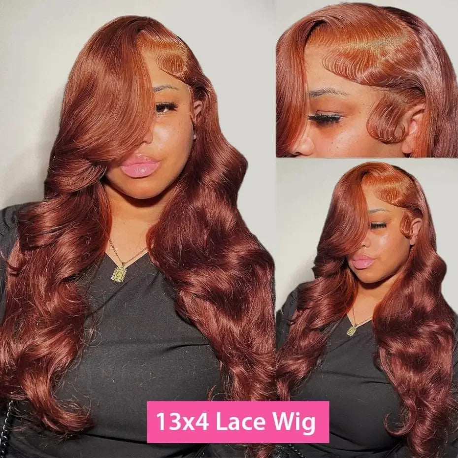 Reddish Brown Body Wave Lace Front Wigs 100% Human Hair 13x6 Lace Frontal Wig Brazilian Pre Plucked 13x4 Dark Red Brown Full Wig
