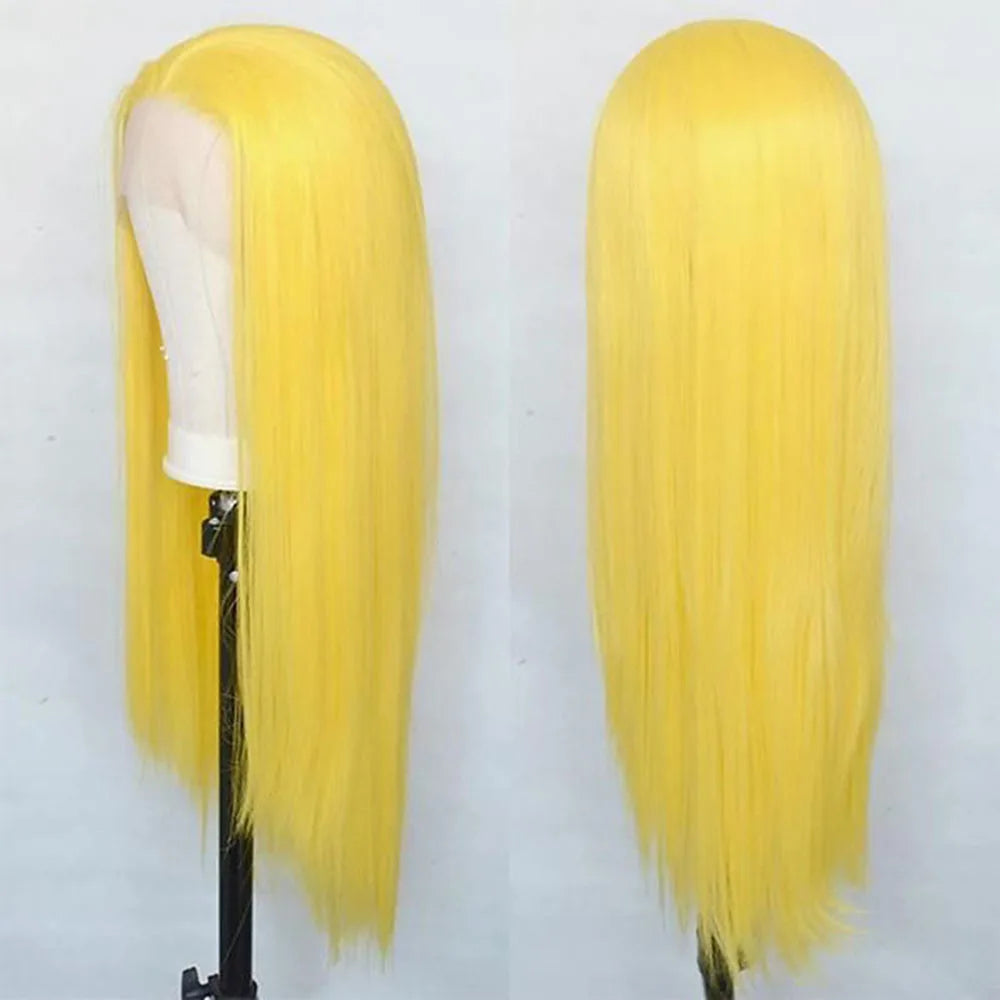 #60 Platinum Blonde Wig Synthetic Lace Front Wigs For Women Long Silky Straight Wig Lace Hair Grey Blue Pink Wig Frontal Cosplay