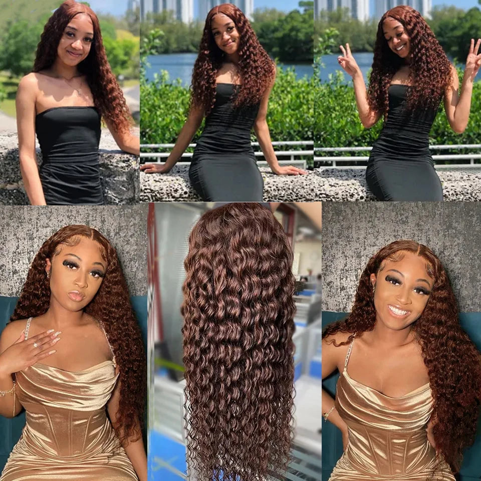 #4 Chocolate Brown Water Wave Curly 10-30 Inch Human Hair Bundles Deep Curly Wave Brazilian Virgin Raw Hair Sew-In Bundles