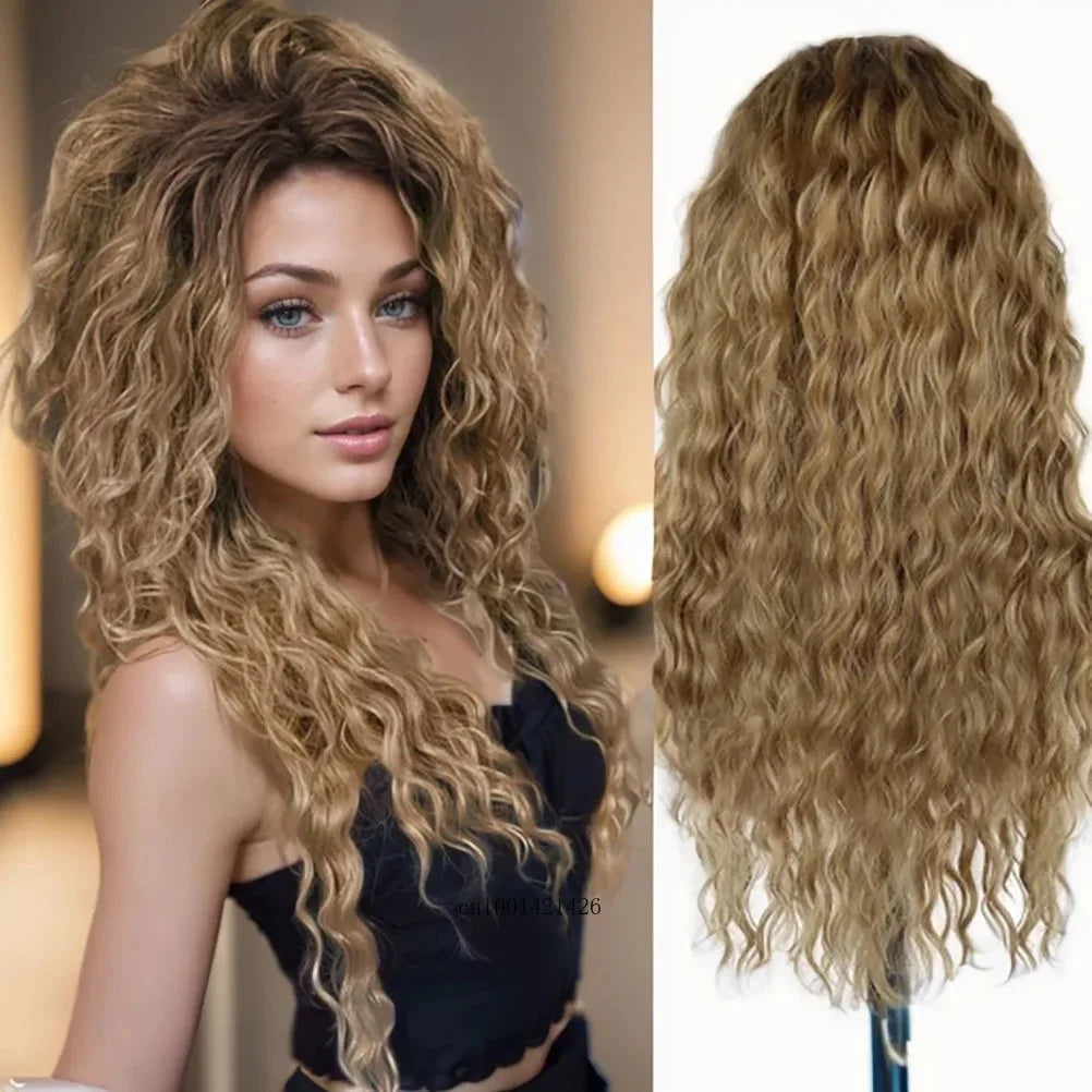New Ash Blonde Wig Synthetic Long Curly Hair Wigs for Women Fluffy Wave Ombre Wig Costume Carnival Party Regular Cur Wig 26 Inch