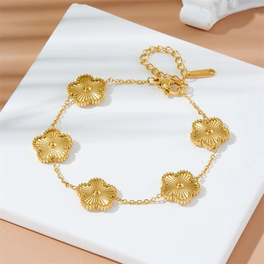 Stainless Steel Five Leaf Flower Luxury Bracelet for Women Gold Color Charm Bracelets Jewellery Clover Fashion Jewelry Gifts