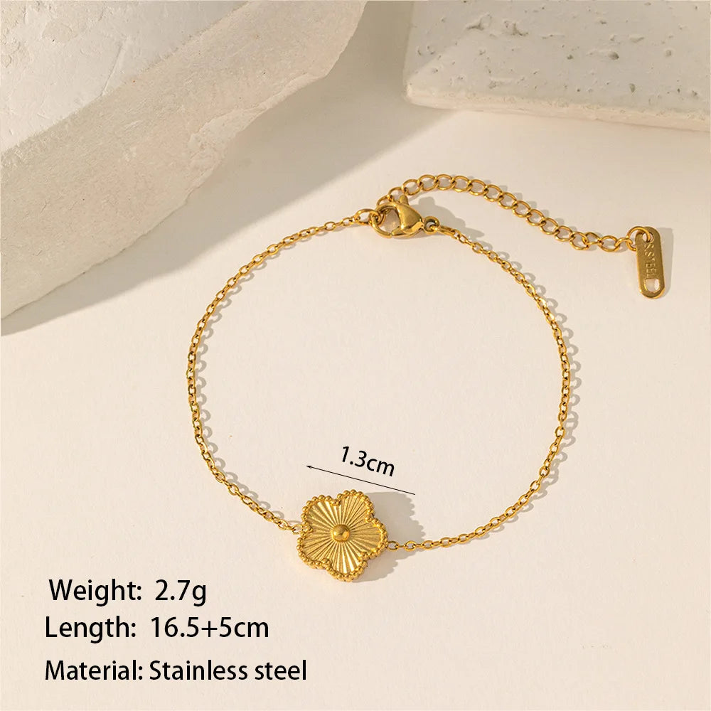 Stainless Steel Five Leaf Flower Luxury Bracelet for Women Gold Color Charm Bracelets Jewellery Clover Fashion Jewelry Gifts