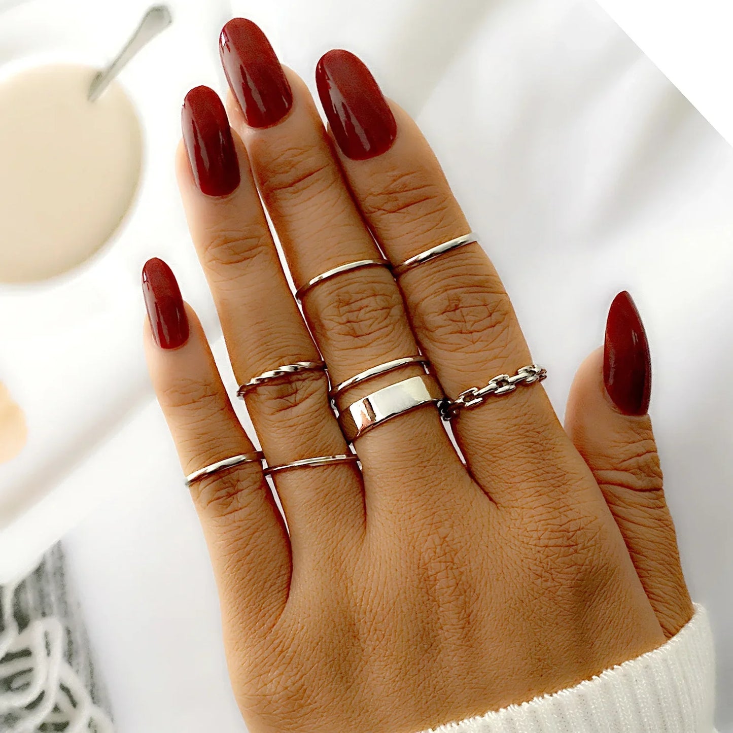 New Fashion Creative Geometric Leaf Wave Hollow Ring Set 11 Pcs for Women Men Simple Knuckle Ring Charm Wedding Party Jewelry