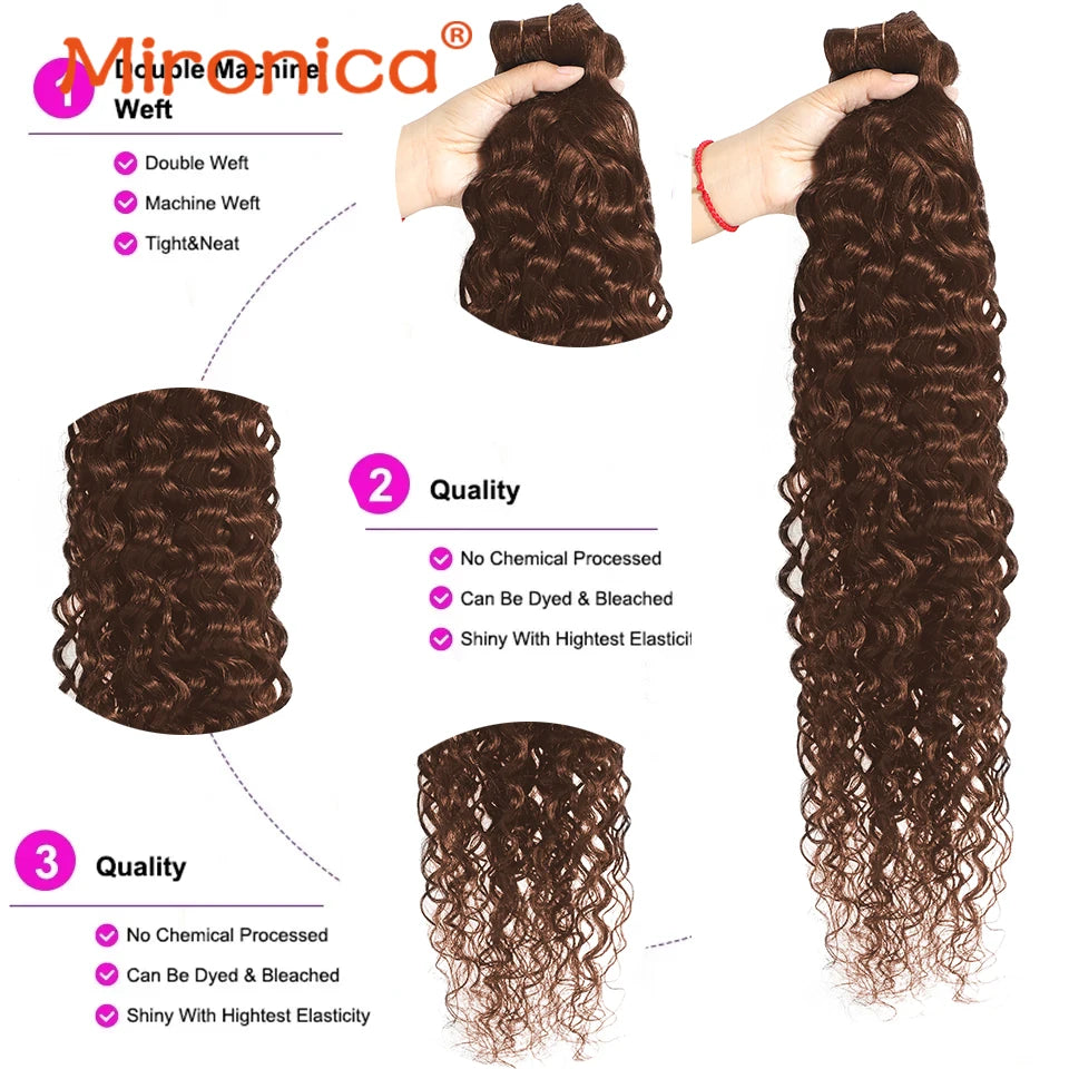 Chocolate Brown Water Wave Brazillian  Human Hair 3/4 Bundles Deal Human Hair Weaving Wefts Remy Human Hair Extensions for Women