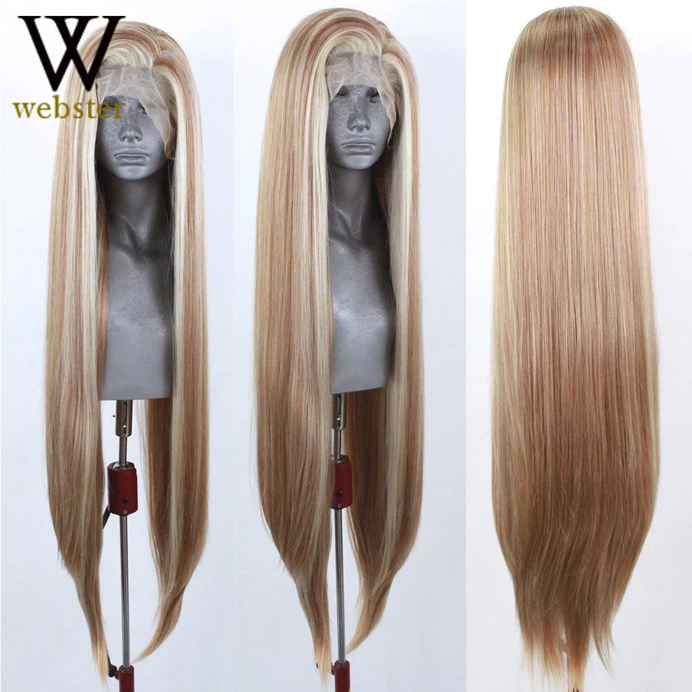 Websterwigs Synthetic Lace Front Honey Blonde Wig For Women With Baby Hair Heat Resistant Fiber Hair Lace Frontal Wigs