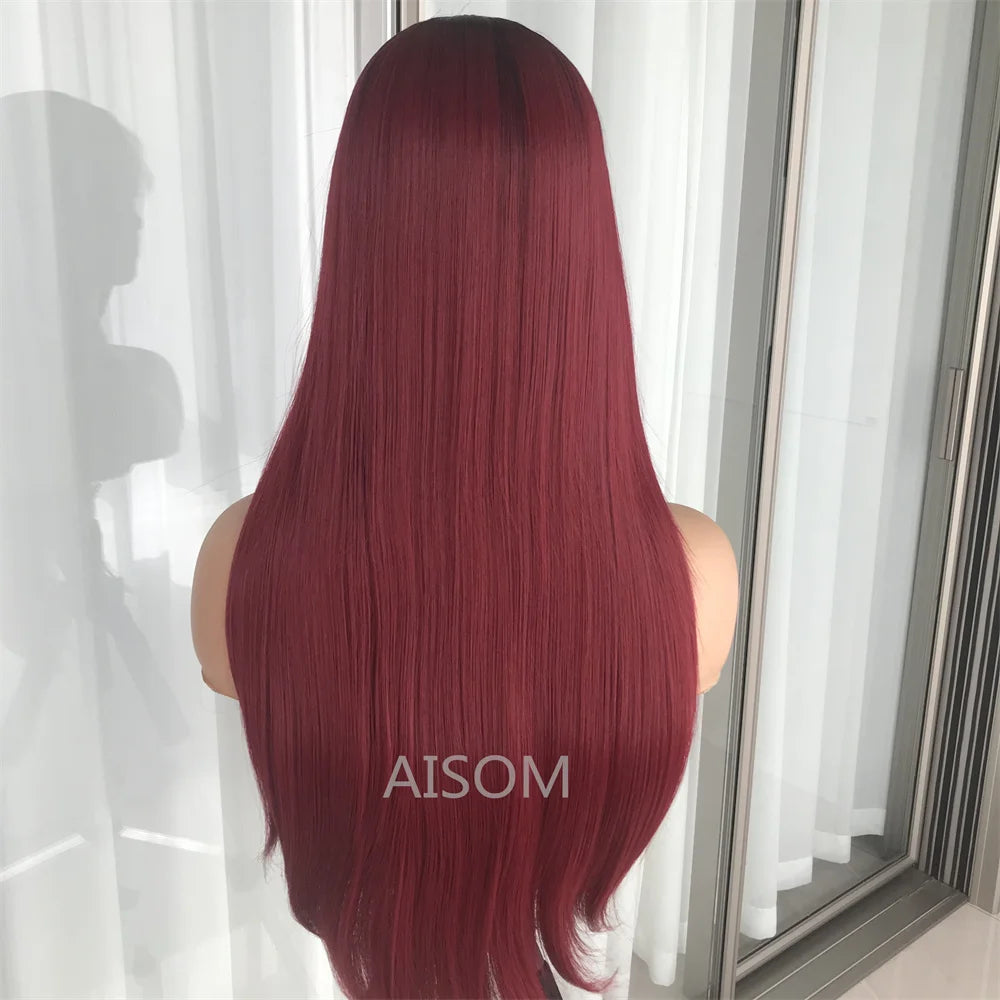 Lace Frontal Straight Lace Wigs for Women Synthetic Lace Wig 13x4" Lace Front Wig Black 99J Pre plucked Fiber Wig Daily Use