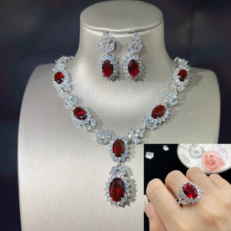 Valuable Lab Jade Diamond Jewelry set 925 Sterling Silver Engagement Wedding Rings Earrings Necklace For Women Bridal Party Gift