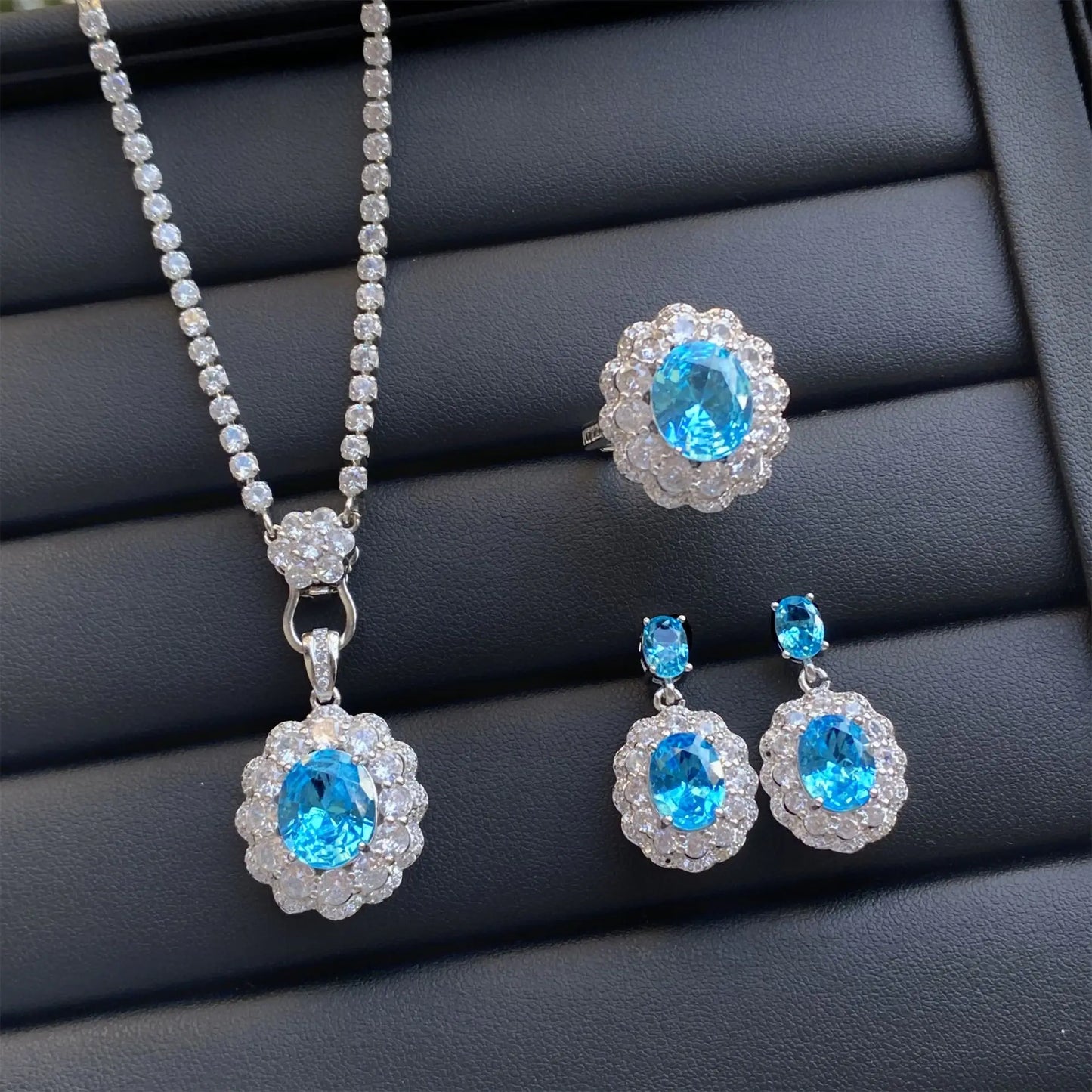 Valuable Lab Jade Diamond Jewelry set 925 Sterling Silver Engagement Wedding Rings Earrings Necklace For Women Bridal Party Gift