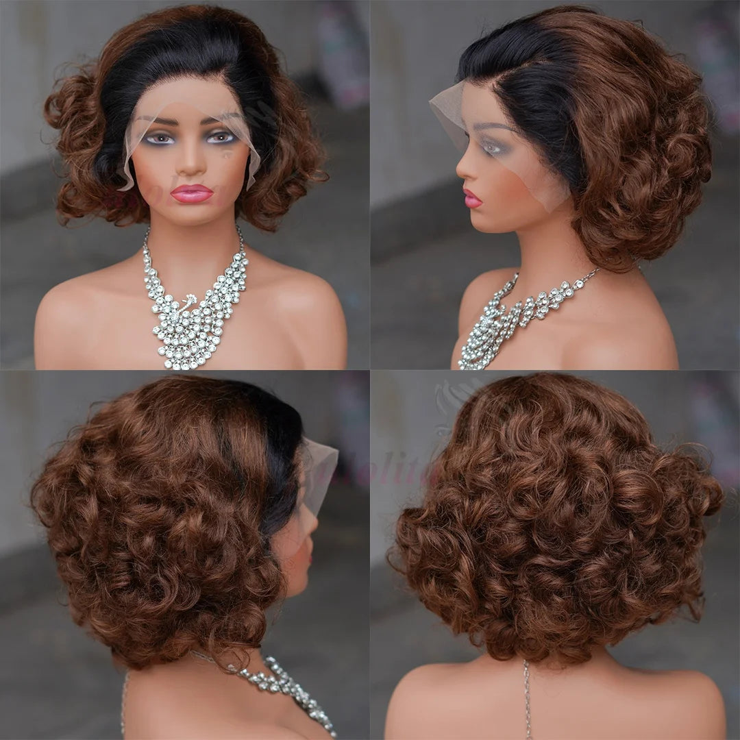 12A Raw Donor Human Hair Wigs 13x4 HD Lace Frontal 250% Density Unprocessed Vietnamese Double Drown Bouncy Wave Lace Frontal Wig
