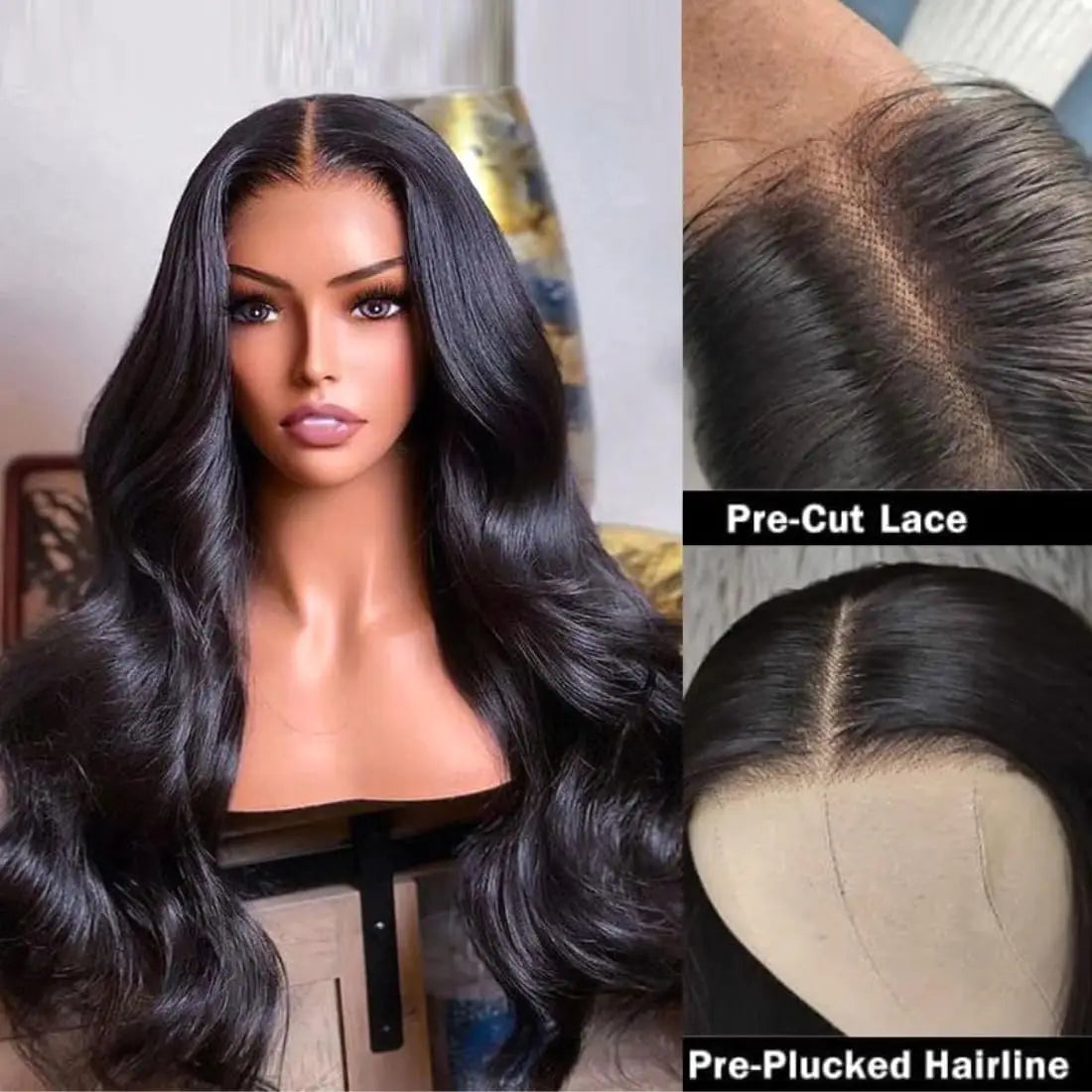 5x5 Wear and Go Glueless Wigs Human Hair 250% Density Body Wave Lace Front Wigs Human Hair Pre Cut 5x5 HD Lace Closure Wigs #1B