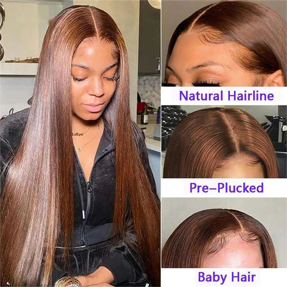 13x4 Chocolate Brown Lace Front Human Hair Wigs For Women 13x6 Transparent Straight Lace Frontal Wigs Colored Human Hair Wigs