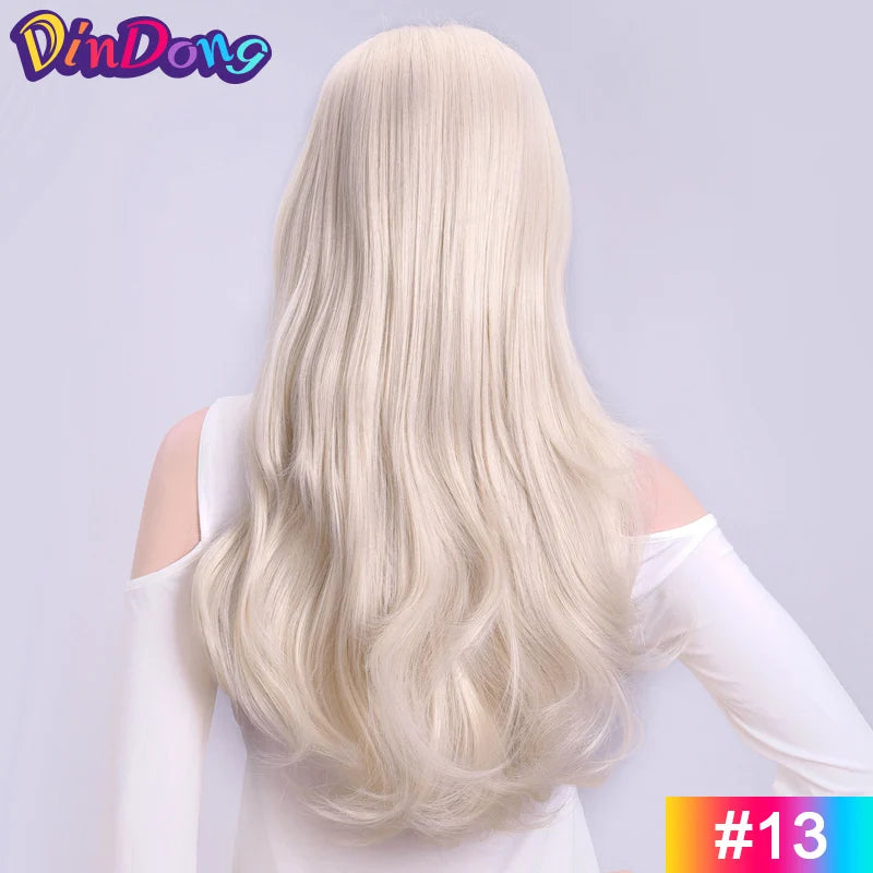24 Inch Synthetic Long Wavy Head Tied  3/4 Half Wigs for Women With Clips In, Hair Extension Blonde Wigs