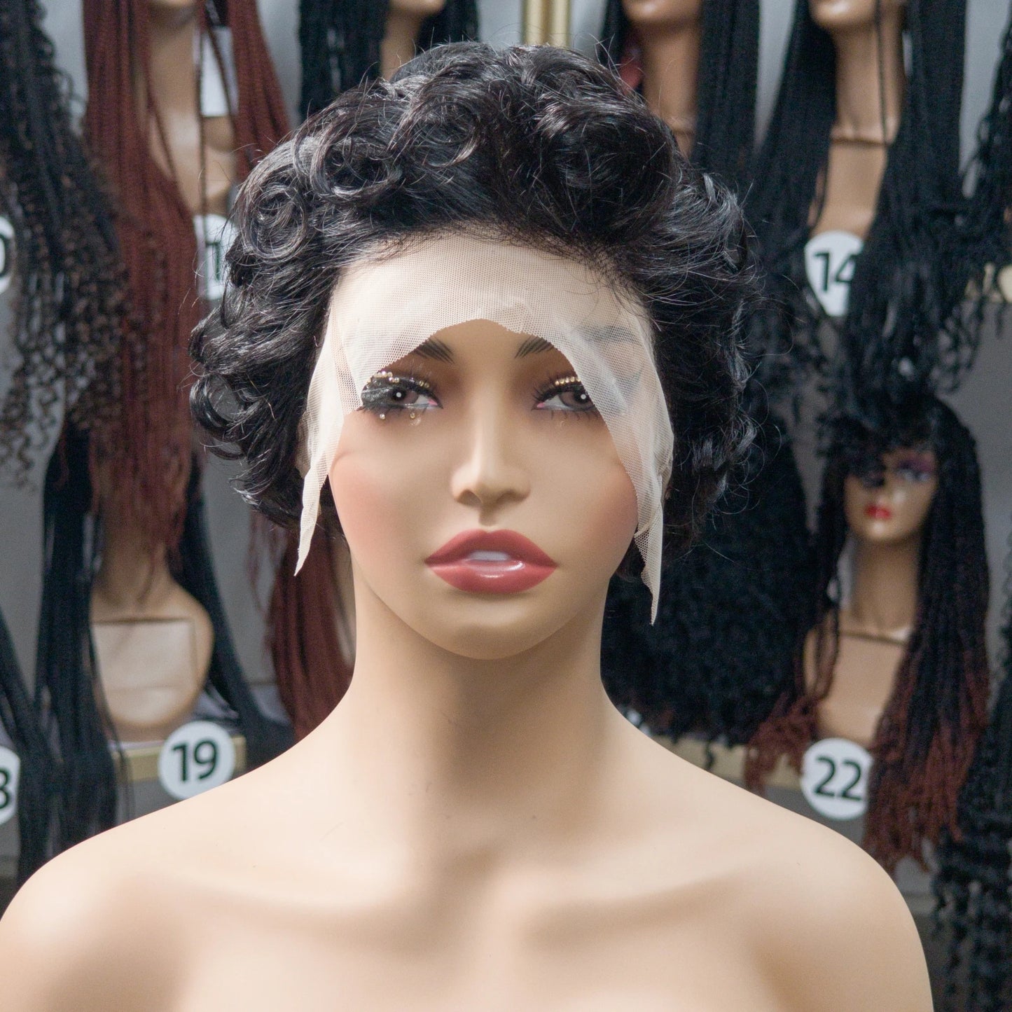 Natural Color 180% Density Pixie Cut Curly Wigs 13x4 Transparent Lace Frontal Wigs Brazilian Human Hair Bouncy Curly Bob Wig 1B#