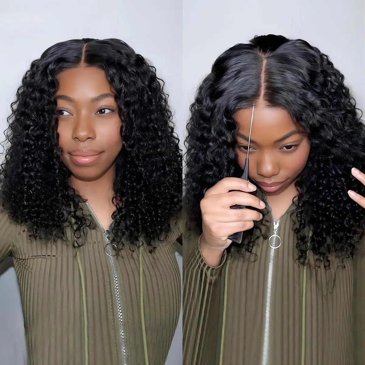 Short Bob Glueless Wigs Deep Wave Glueless Human Hair Ready To Wear 180% Pre Cut Lace 4x4 13x4 Culry Lace Front Human Hair Black