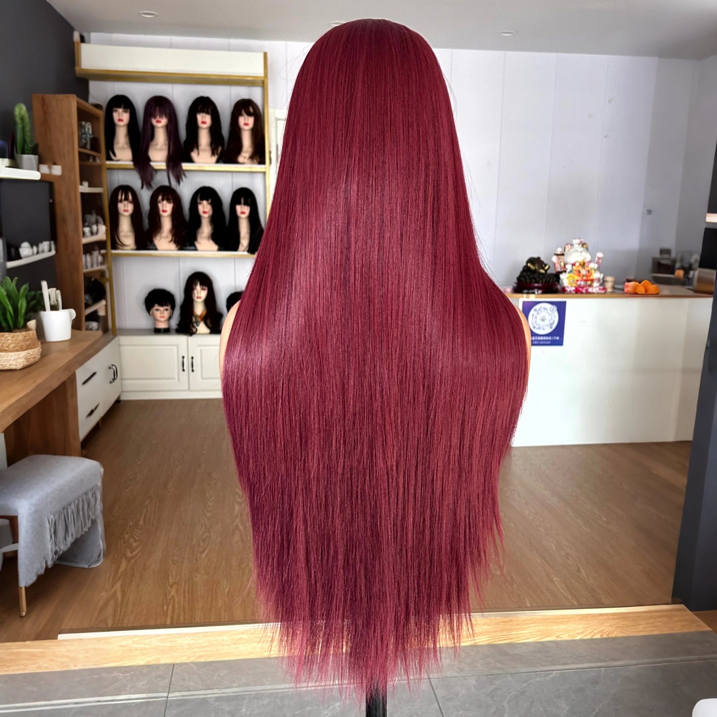 Burgundy Long Silky Straight Wig Synthetic Free Part Dark Red Natural Hair 13X4 Lace Front Wigs for Women Daily Party Cosplay