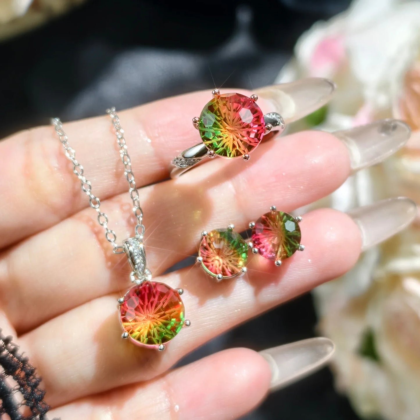 Valuable Lab Jade Diamond Jewelry set 925 Sterling Silver Engagement Wedding Rings Earrings Necklace For Women Bridal Party Gift