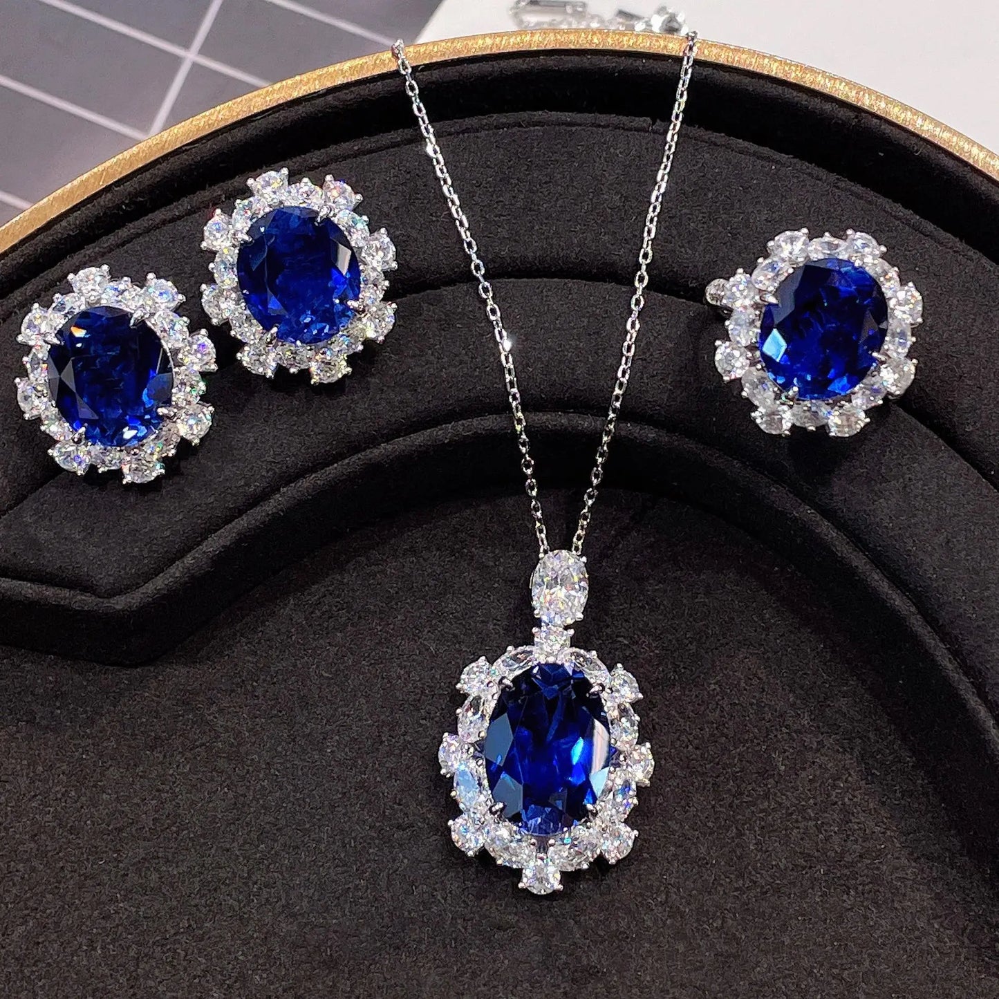 Valuable Lab Jade Diamond Jewelry set 925 Sterling Silver Engagement Wedding Rings Earrings Necklace For Women Bridal Party Gift