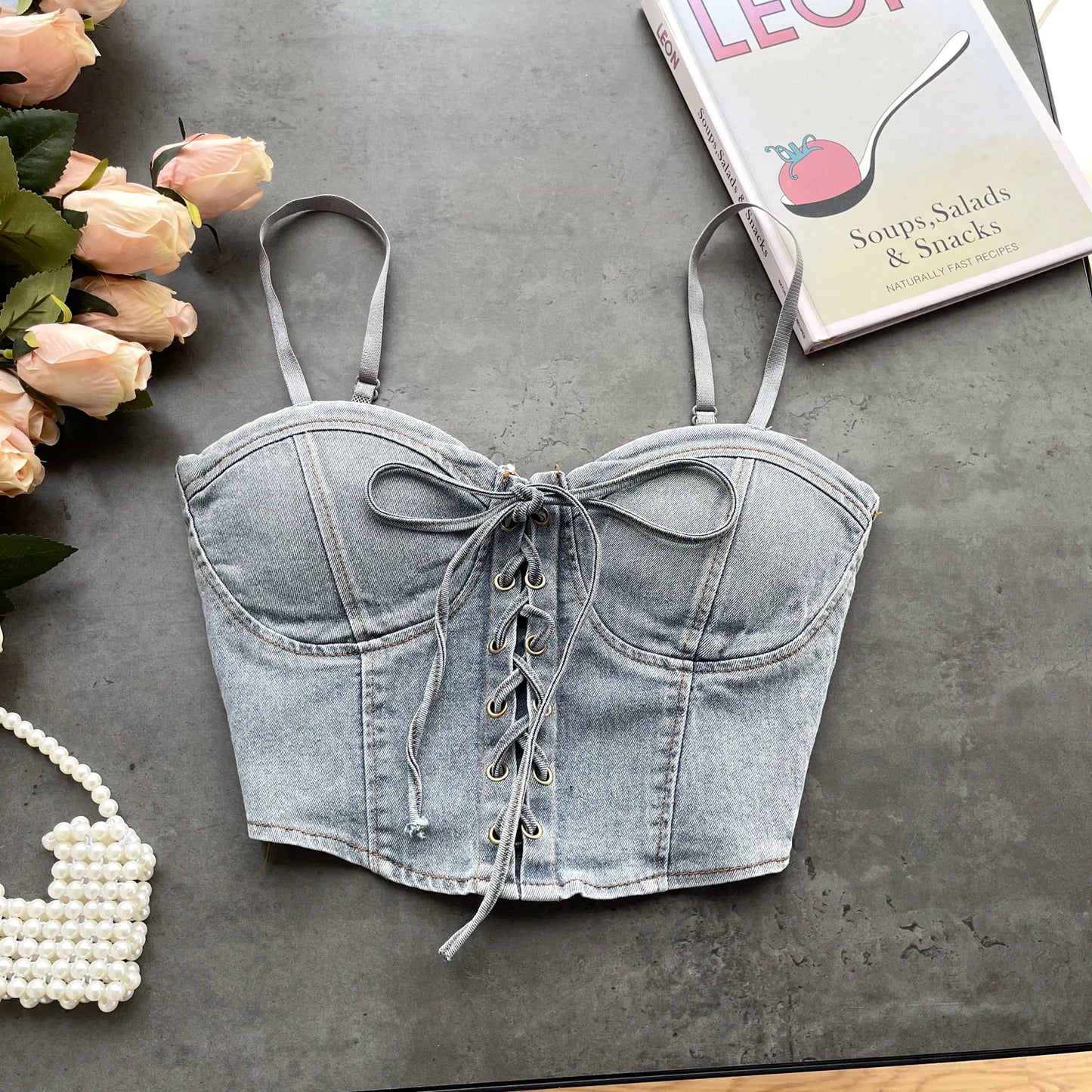 SINGREINY Fashion Women Sexy Denim Camisole Sleeveless Lace Up Skinny Tops 2024 Vintage Backless Elastics Short Streetwear Camis