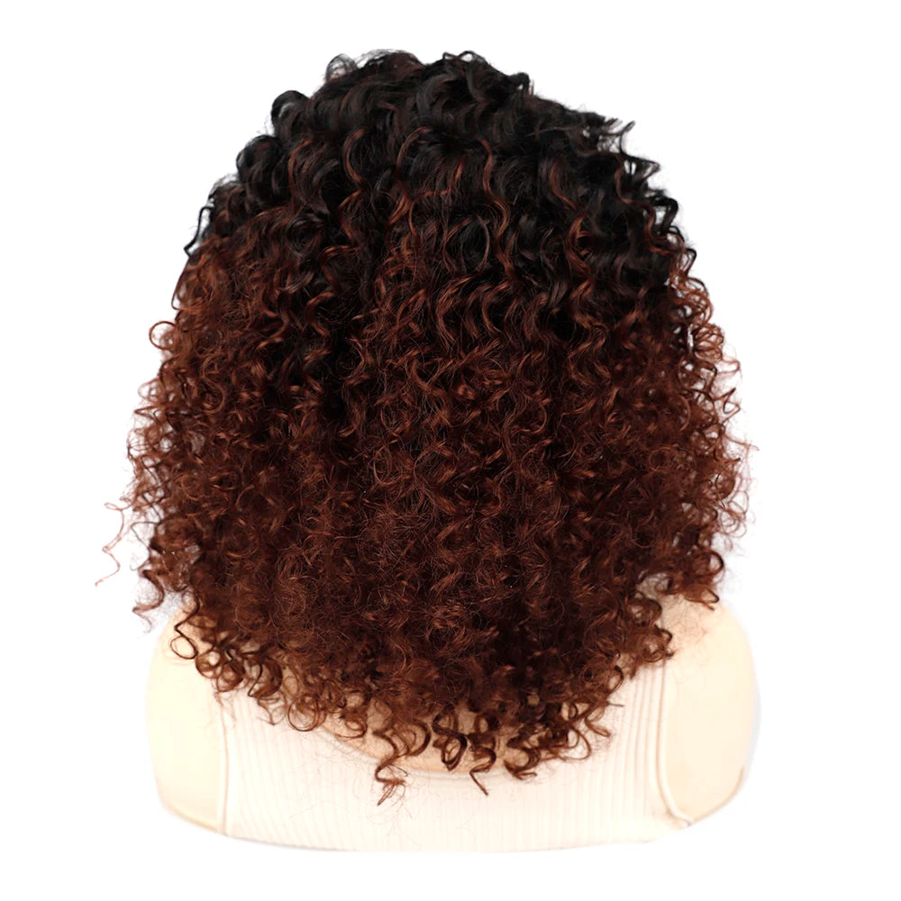 18 Inch Kinky Curly Headband Wig Ombre Afro Curly Wig with Scarf Natural Synthetic Fluffy Curly Turban Wigs for Women Cosplay