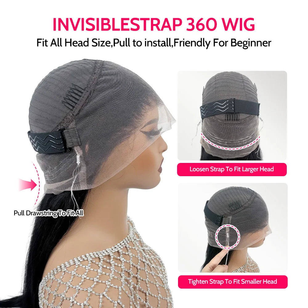 Invisible Drawstring Body Wave 360 hd Lace Front Wig Human Hair 180 Density Hidden Strap 360 Glueless Wigs Upgrade Cap For Woman