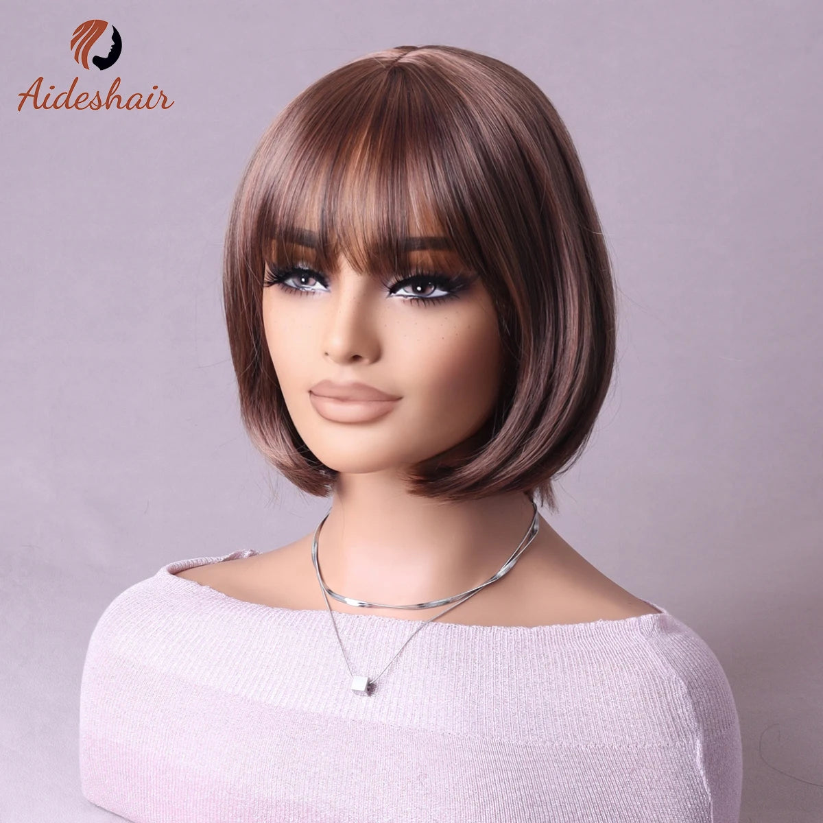Synthetic  aideshair wig Full head set feminine clavicle Bob simulates natural short hair everyday full  top synthetic wig