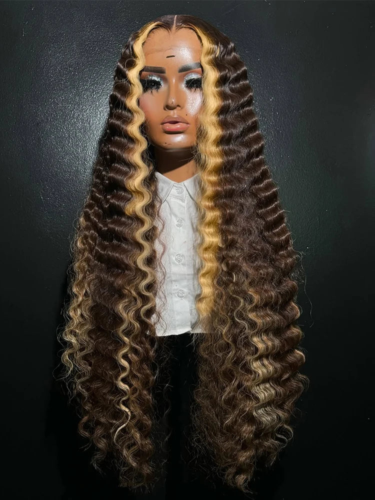 1B/27 Highlight Loose Deep Wave 13x6 Hd Lace Front Wig Brazilian Human Hair 200 High Density Ombre blonde Human Hair Curly Wigs