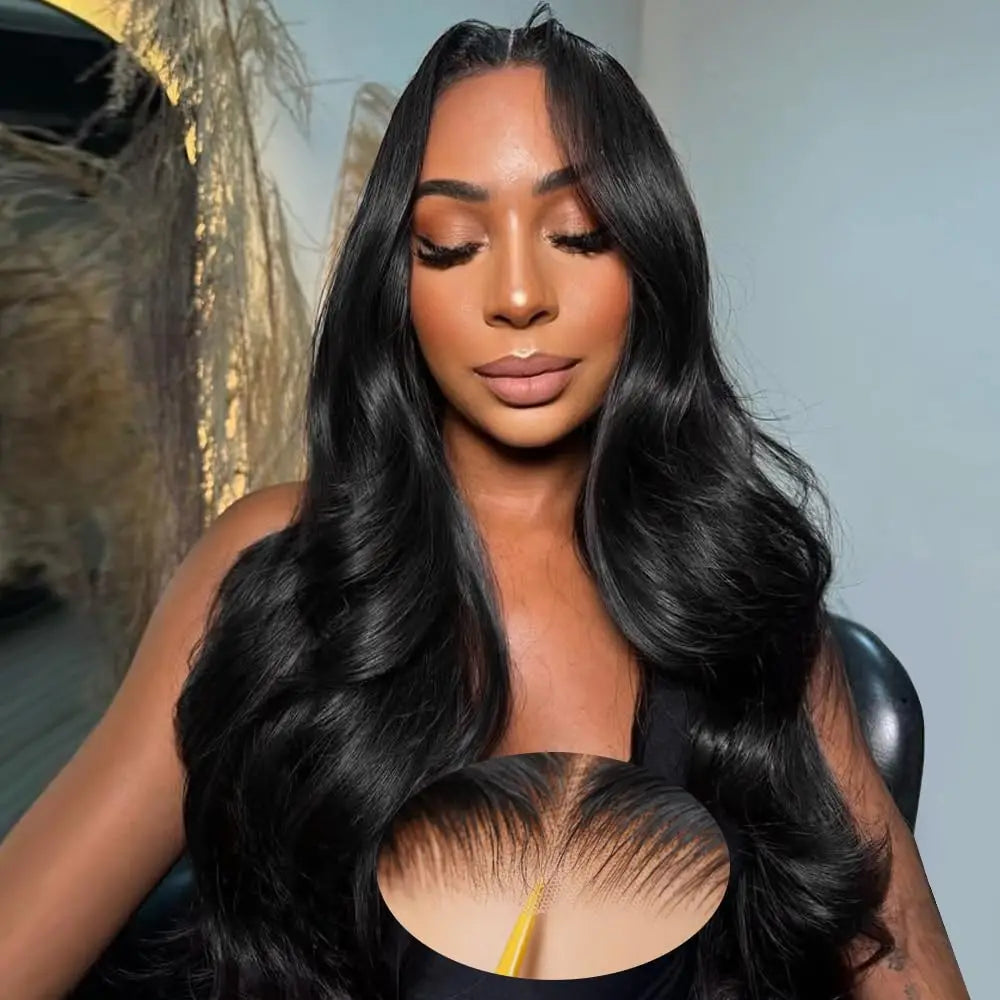 5x5 Wear and Go Glueless Wigs Human Hair 250% Density Body Wave Lace Front Wigs Human Hair Pre Cut 5x5 HD Lace Closure Wigs #1B