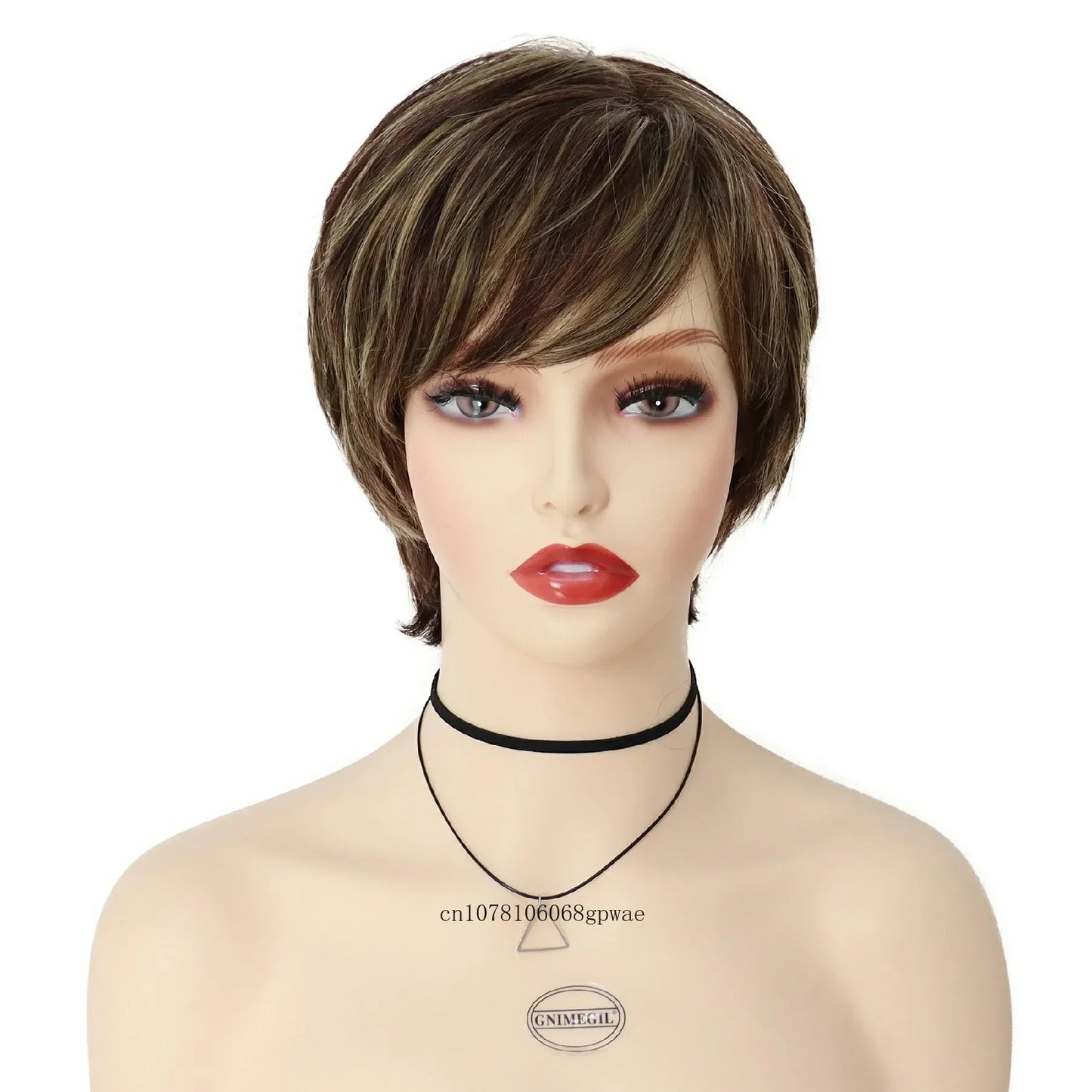 Short Pixie Cut Wig for Women Natural Haircut Brown Mix Blonde Wig with Bangs Daily Cosplay Halloween Party Casual Ladies Wigs