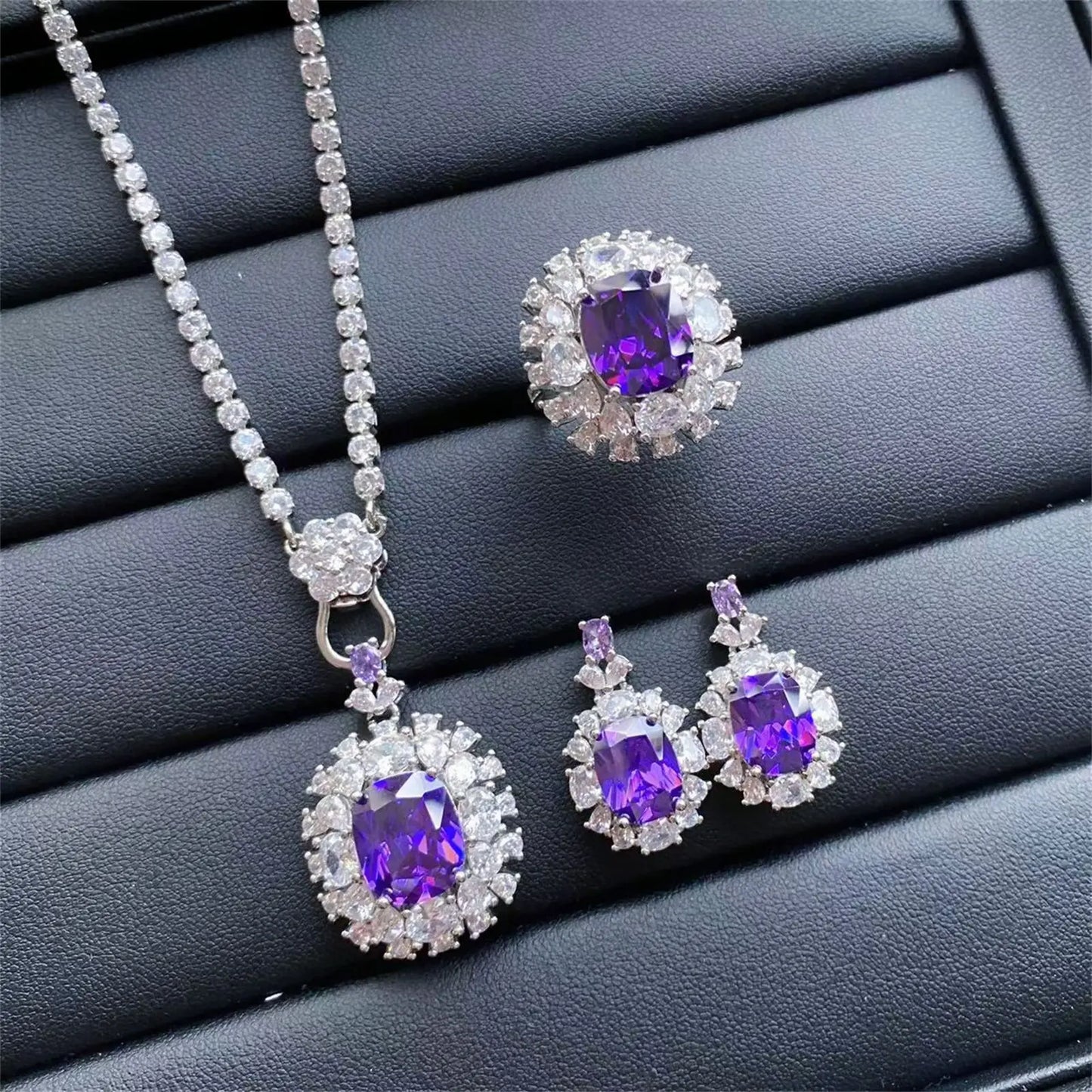 Valuable Lab Jade Diamond Jewelry set 925 Sterling Silver Engagement Wedding Rings Earrings Necklace For Women Bridal Party Gift