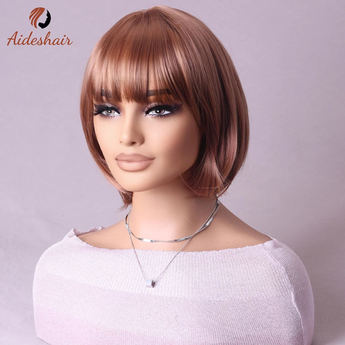 Synthetic  aideshair wig Full head set feminine clavicle Bob simulates natural short hair everyday full  top synthetic wig