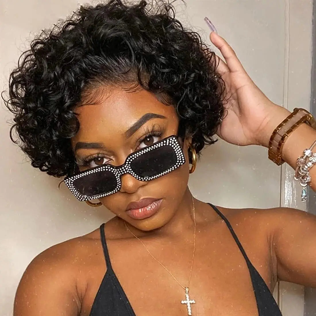 13x1 Lace Front Human Hair Wig Afro Curly Short Pixie Cut Wigs Short Curly Bob 13x4 Transparent Frontal Lace Bob Wigs For Women