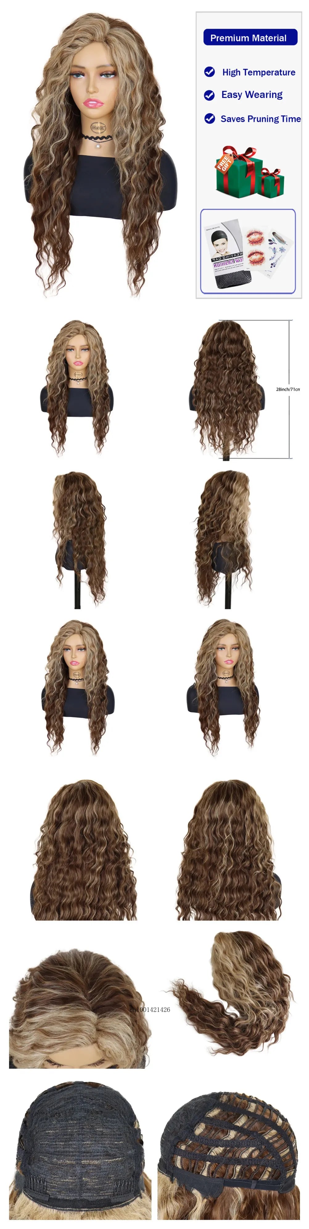New Ash Blonde Wig Synthetic Long Curly Hair Wigs for Women Fluffy Wave Ombre Wig Costume Carnival Party Regular Cur Wig 26 Inch