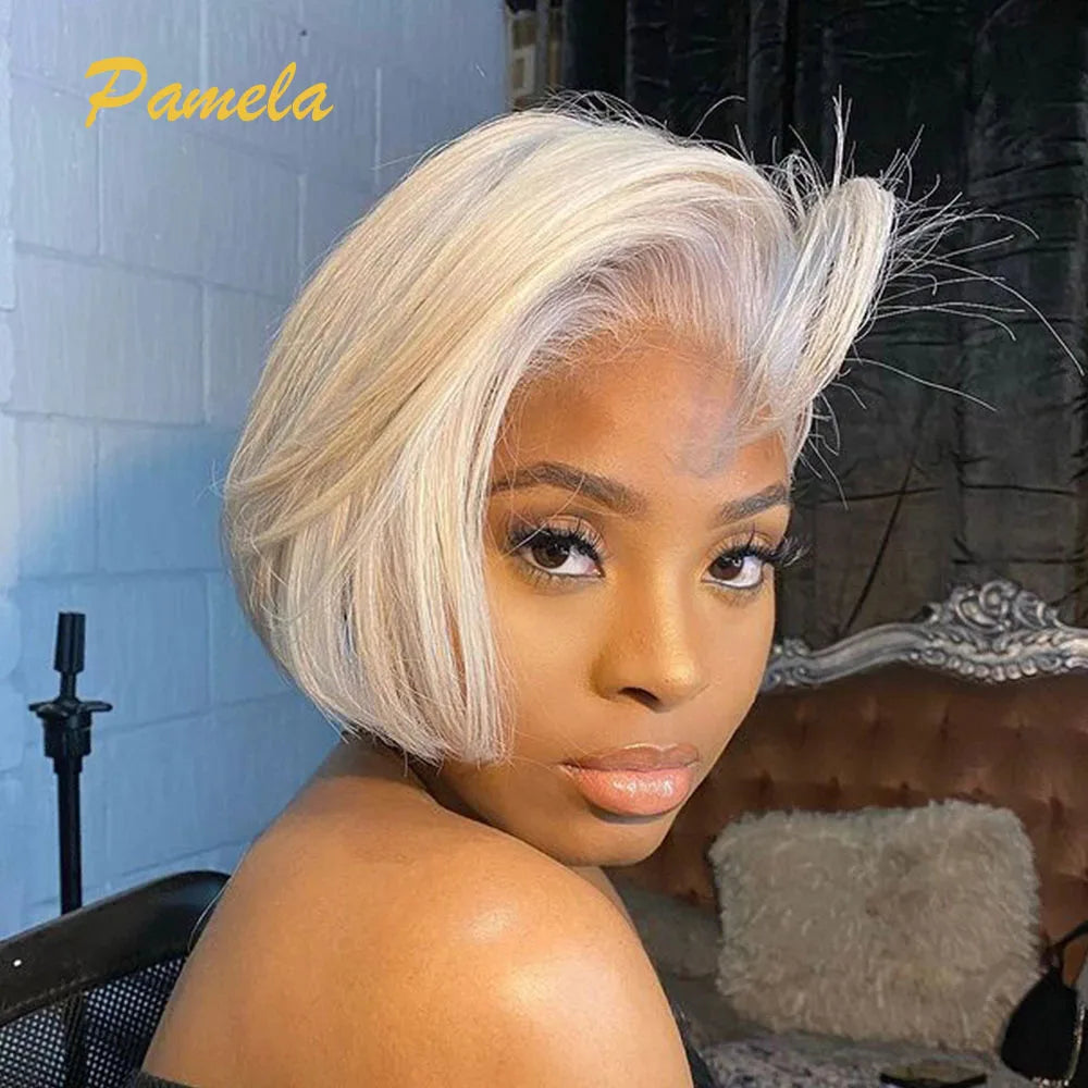 Pixie Cut Wig Brazilian 613 blonde Straight Side Part Wig Short Bob 13x4 Lace Front Human Hair Wigs For Women 613 Human Hair Wig