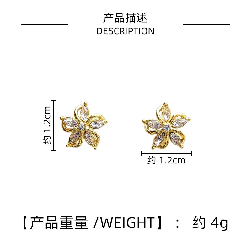 Dainty Flower Stud Earrings for Women Piercing Cartilage Ear Ring Cute Zircon Gold Color Women's Aesthetic Jewelry Gift