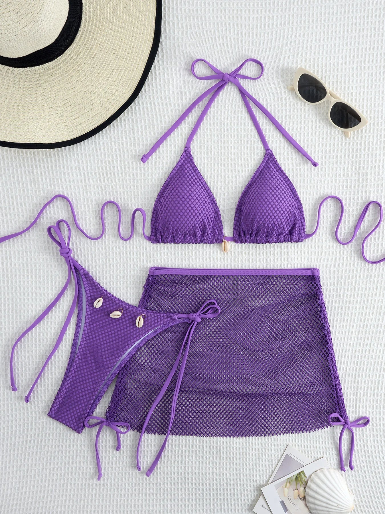 New Sexy Net Bikinis Female Swimsuits Women Three-Piece Swimwear Beach Swim Wear Bathing Suits Brazilian Bikini Set Pool Bather