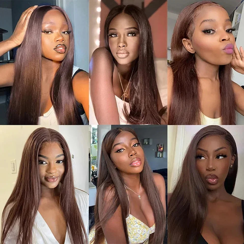 13X6 Chocolate Brown Lace Front Wigs Human Hair 13x4 Bone Straight 36 Inch Lace Frontal Colored Wig 100% Vietnamese For Women